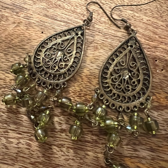 Boho Drop Earrings with Green Beads - Picture 3 of 6